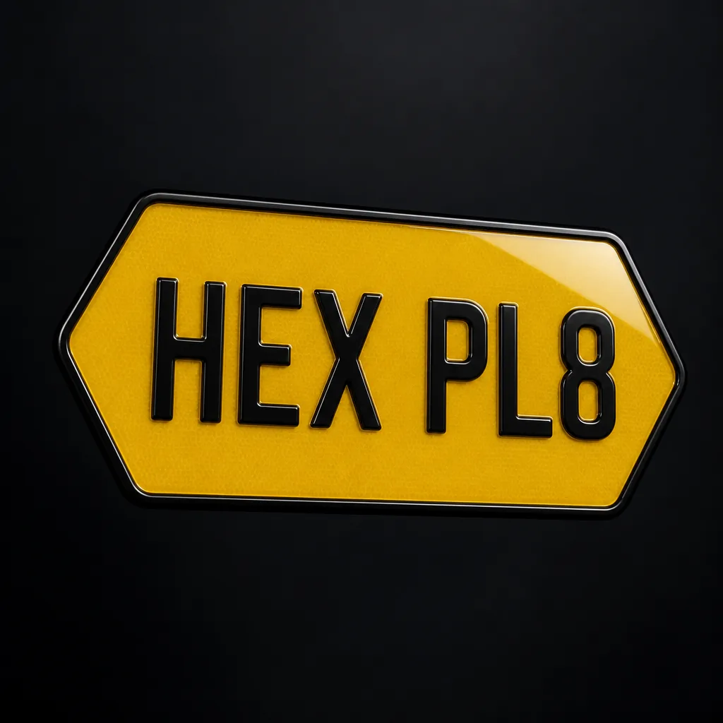 Yellow hex show plate with black 3D gel letters